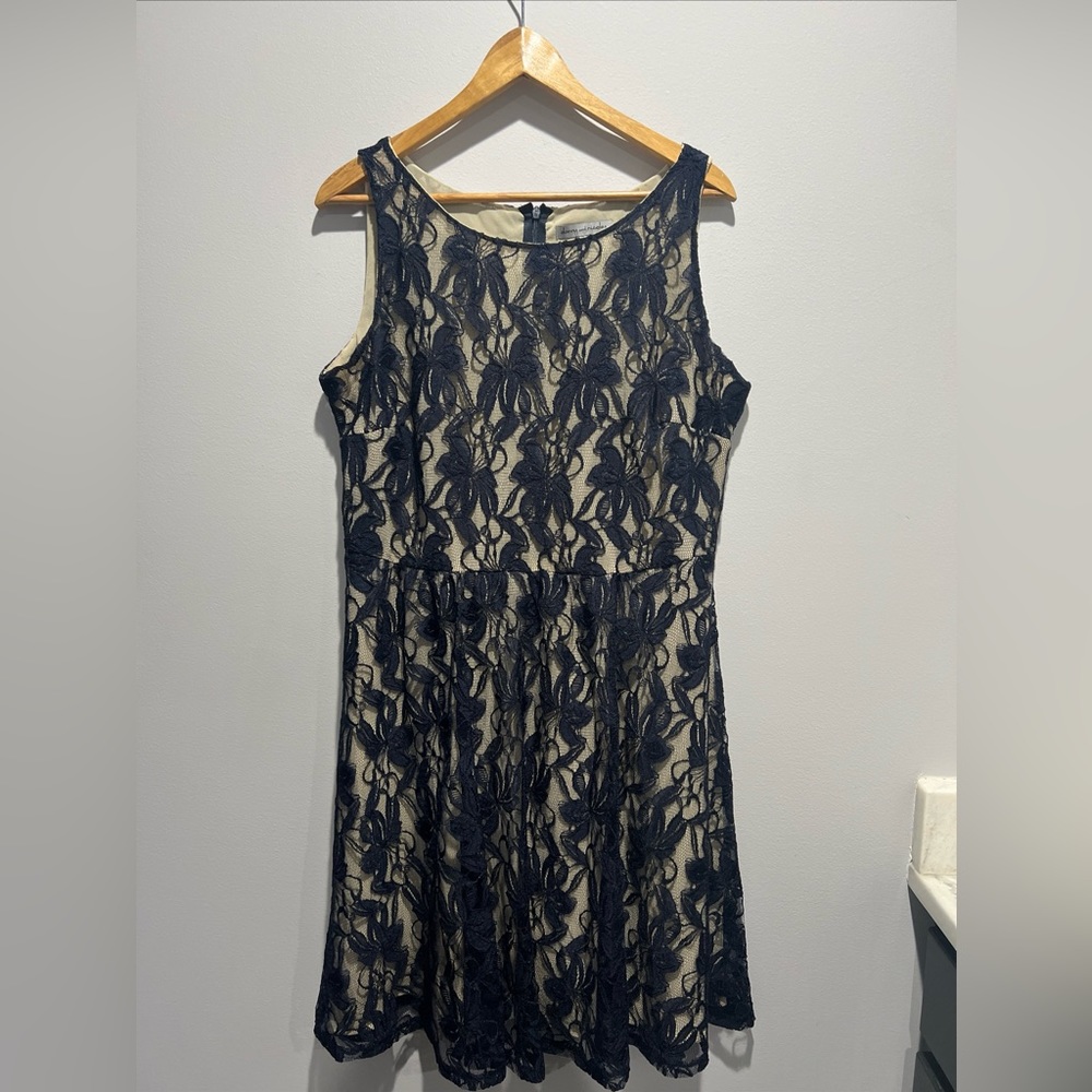 Danny and Nicole dress size 16 dark blue beige fit and flare